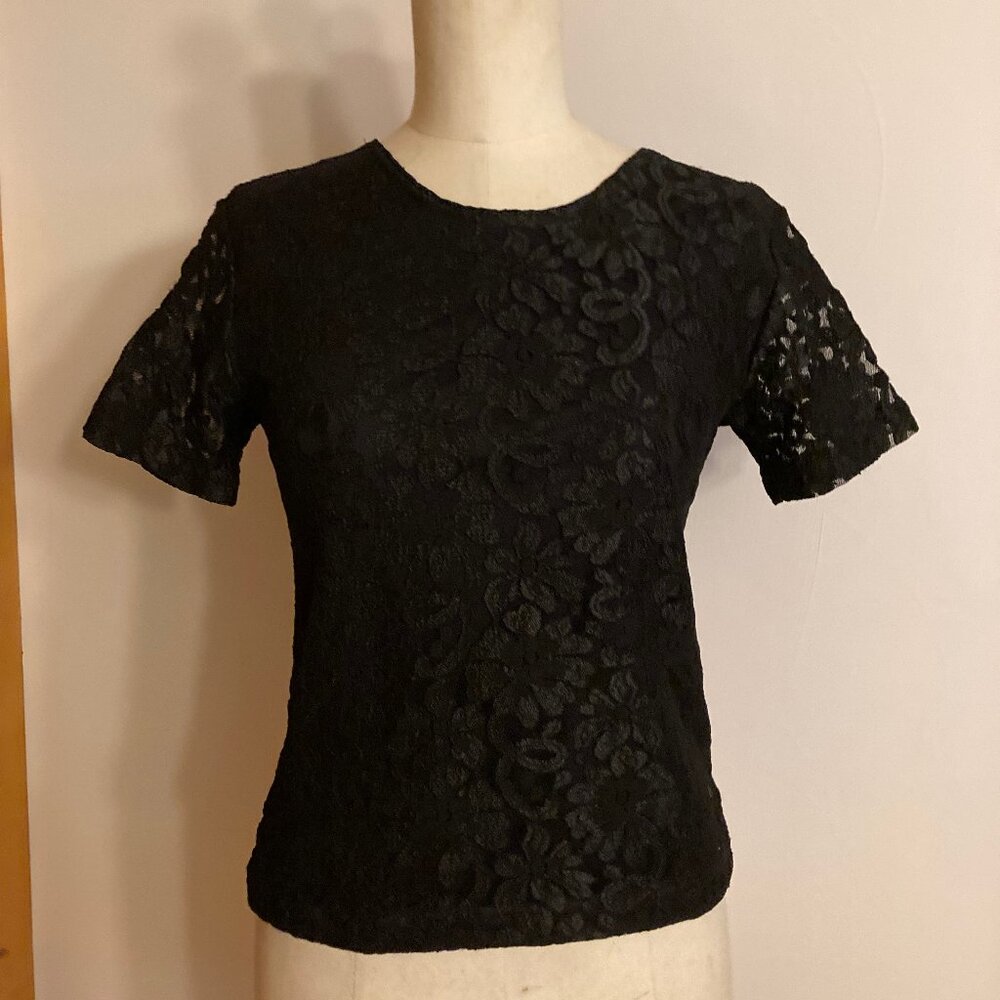 Black Floral Lace Short-Sleeve Top Whimsigoth Grunge
